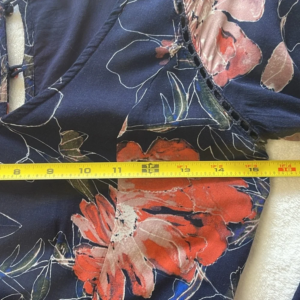 Free People Floral Navy and Orange Lined Dress Size 0 EUC